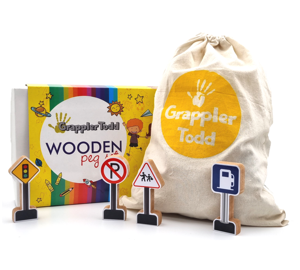 GrapplerTodd - Wooden Road & Safety Signs Toy Set