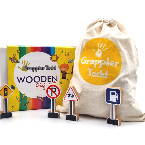 GrapplerTodd - Wooden Road & Safety Signs Toy Set