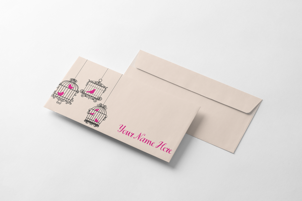 Birds in a Cage: "Chirp & Cheer" Envelope for Greetings Set Of 12