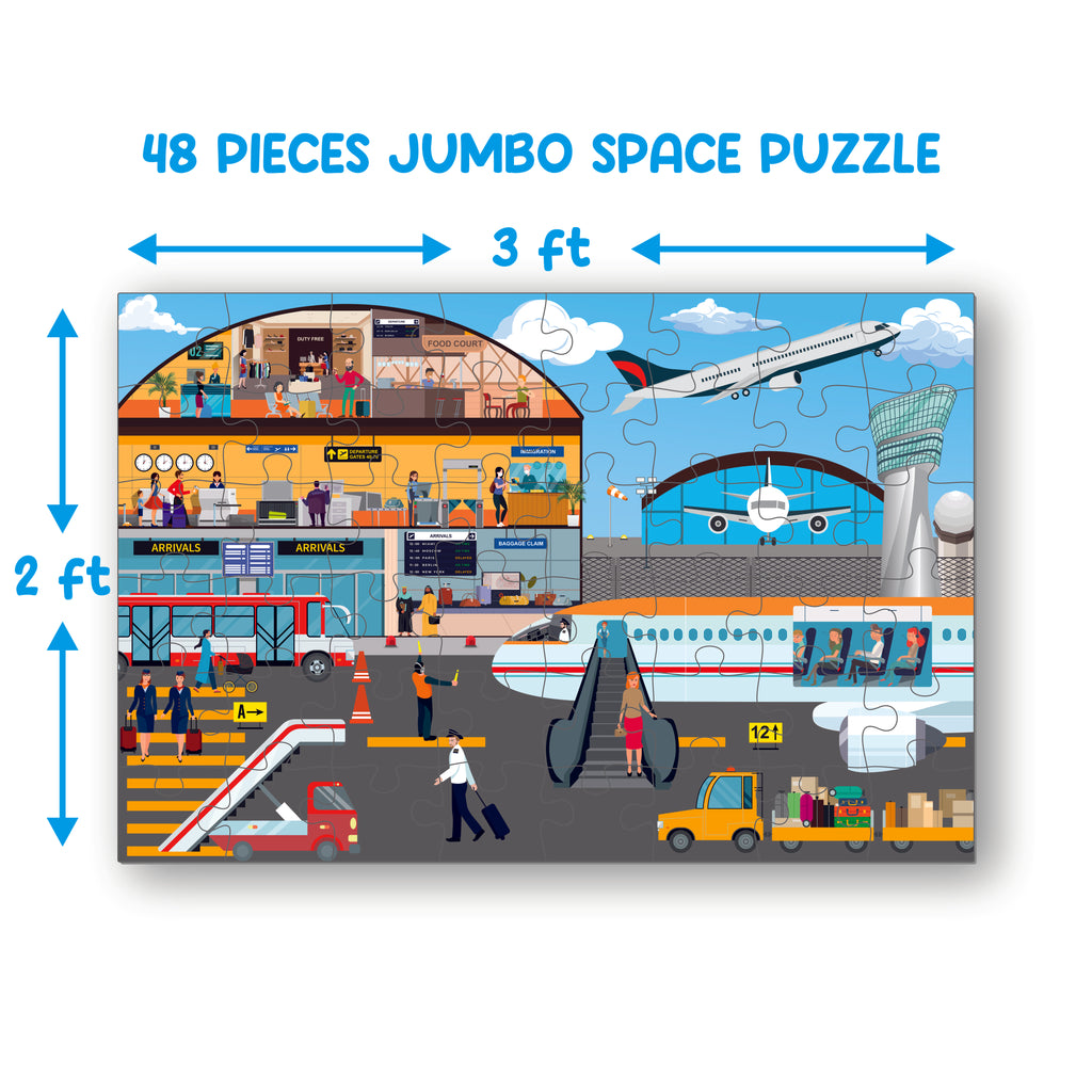 GrapplerTodd - Link & Learn Puzzle | Airport City Jumbo Jigsaw Puzzle | 3x2 Feet | 48 Pieces