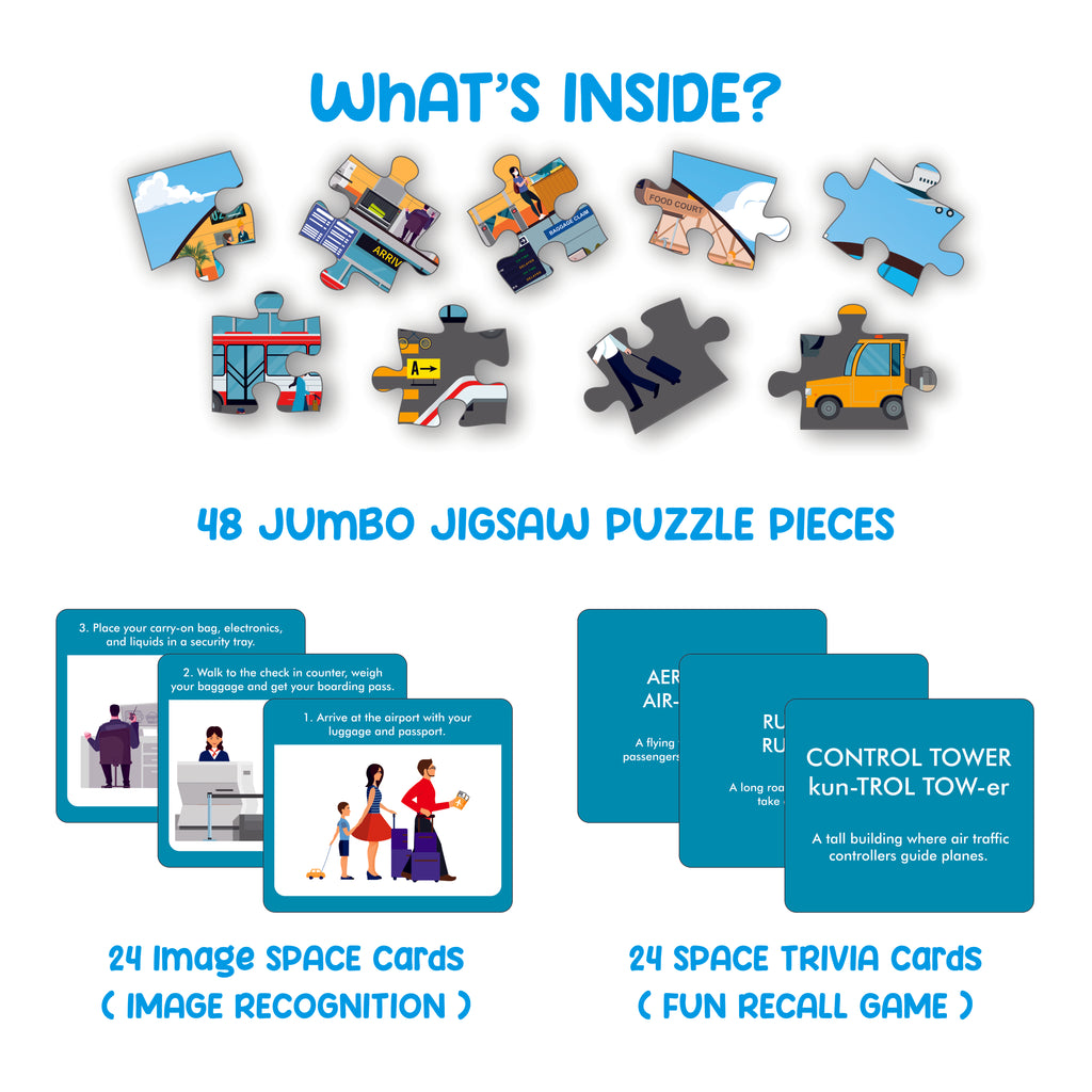 GrapplerTodd - Link & Learn Puzzle | Airport City Jumbo Jigsaw Puzzle | 3x2 Feet | 48 Pieces
