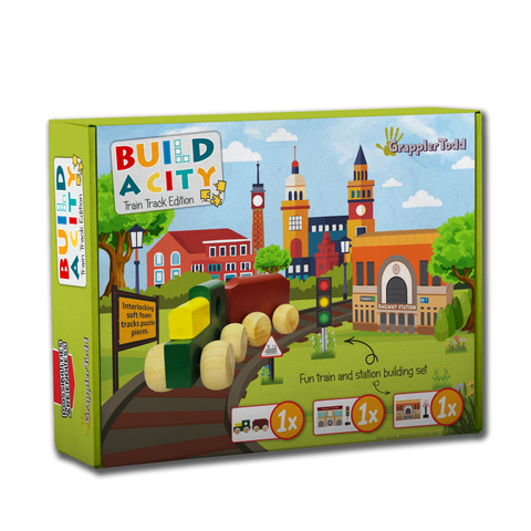 GrapplerTodd Railroad Train Track Set - 31 Pieces Fun Playing Puzzle Road Set, Premium Wooden and EVA Foam, Indoor & Outdoor Toys, Action Toys 2-9 Years